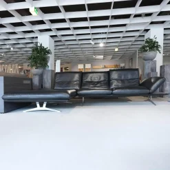 Koinor Ecksofas|Ecksofa Francis Leder C Classic Crow Schwarz Metallkufe Nickel Satiniert Edelstahloptik