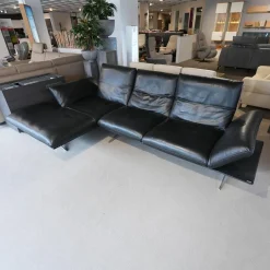 Koinor Ecksofas|Ecksofa Francis Leder C Classic Crow Schwarz Metallkufe Nickel Satiniert Edelstahloptik