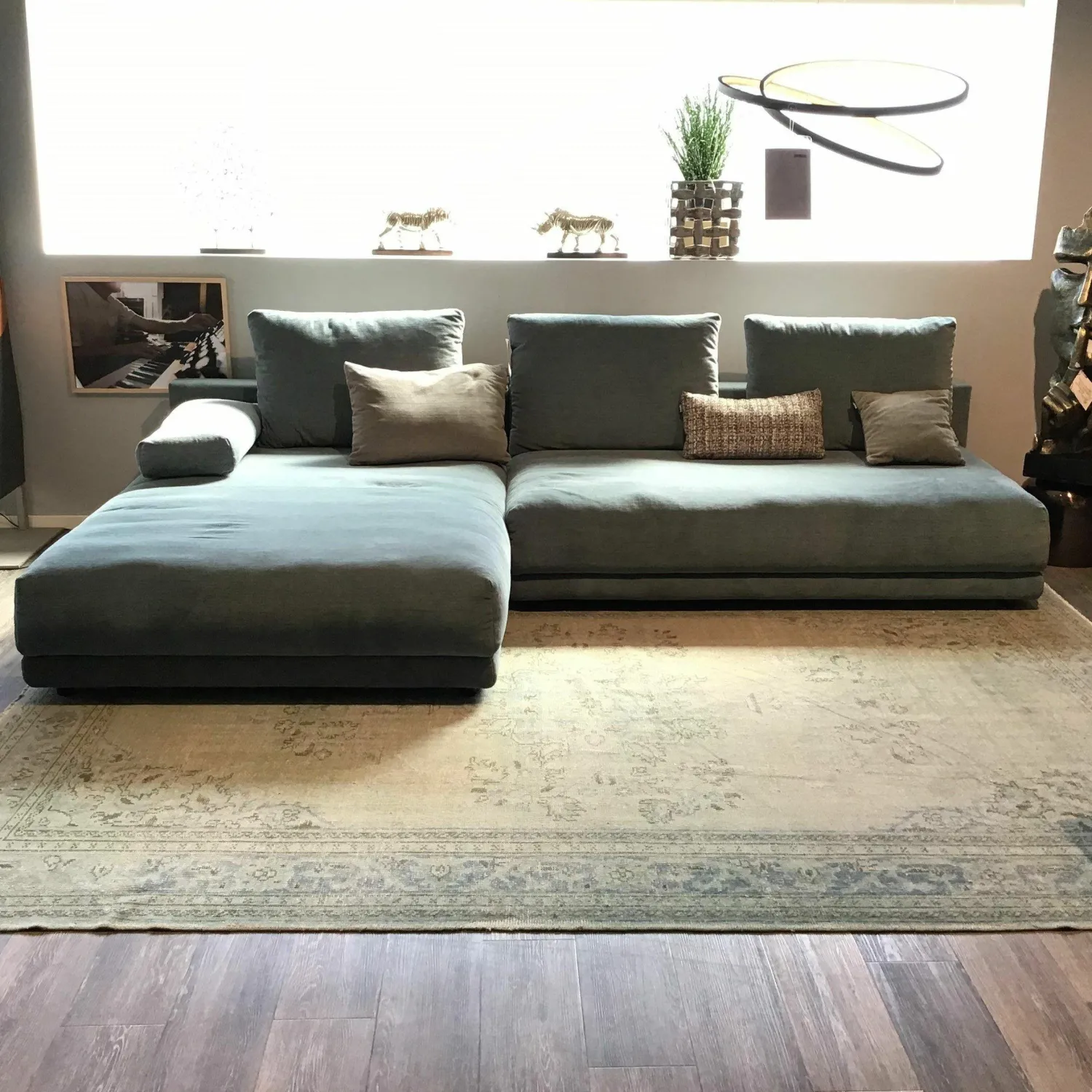 freistil Rolf Benz Ecksofas|Ecksofa Freistil 142 Stoff Blau Grau Füße Kunststoff Schwarz Inklusive Kissen