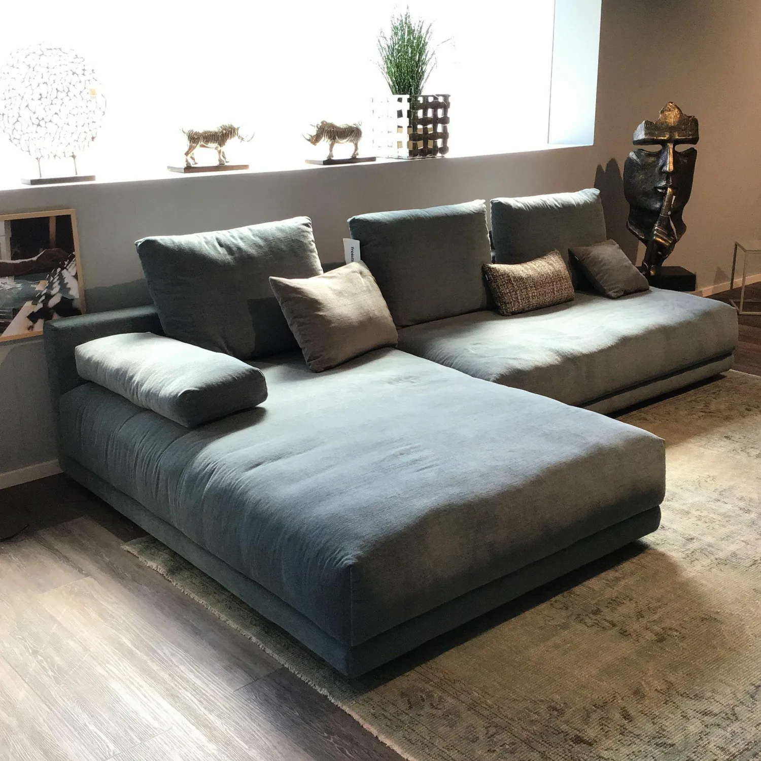 freistil Rolf Benz Ecksofas|Ecksofa Freistil 142 Stoff Blau Grau Füße Kunststoff Schwarz Inklusive Kissen