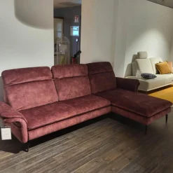 Activineo Ecksofas|Ecksofa Garbo Stoff VZP Bordeaux Rot Metallkufe Schwarz Matt Mit Manuelle Kopfteilverstellung