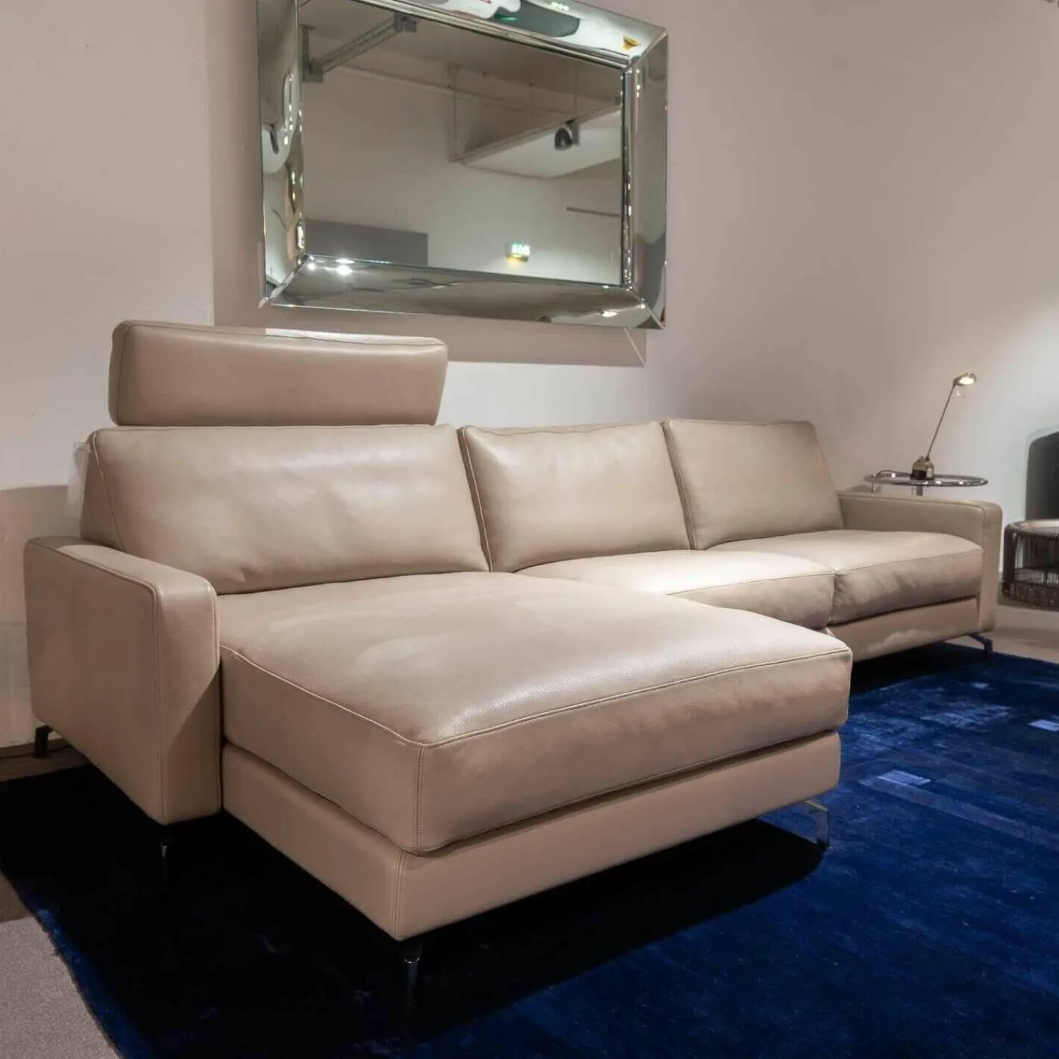 Violetta Ecksofas|Ecksofa Ginerva Longchair Dickleder 4/80 105 Greige Kiowa Mit Motorischer Relaxfunktion