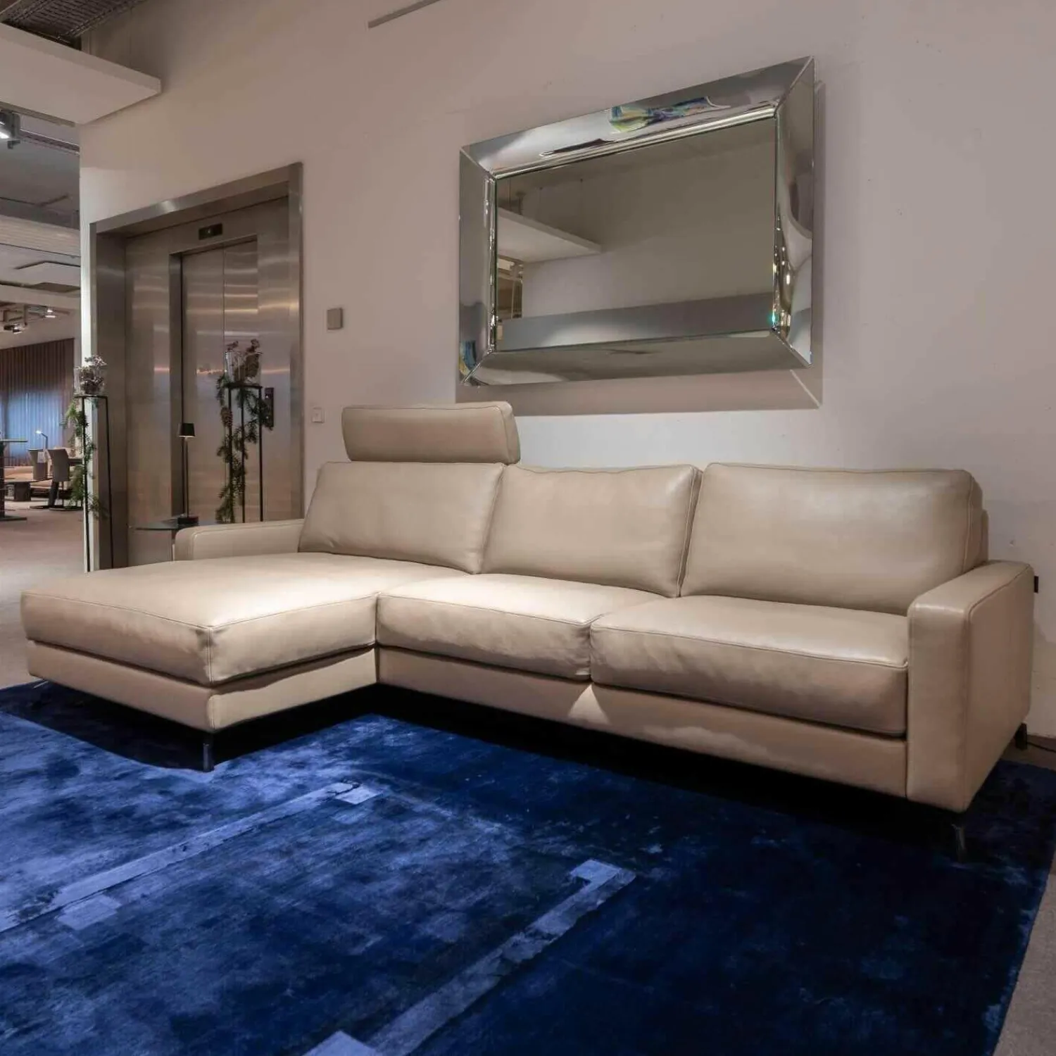 Violetta Ecksofas|Ecksofa Ginerva Longchair Dickleder 4/80 105 Greige Kiowa Mit Motorischer Relaxfunktion