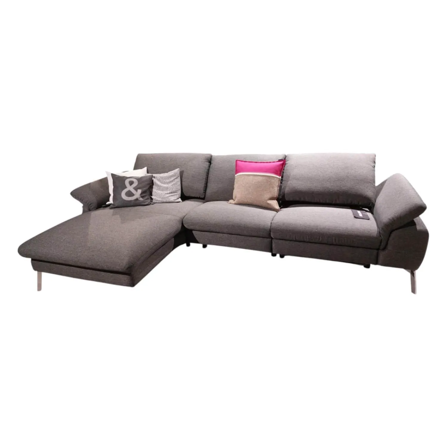 Global Ecksofas|Ecksofa Gotera Stoff Twice Dark Grey Grau Füße Chrom Glänzend Mit Teilmotorischer Schlaffunktion
