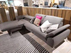 Global Ecksofas|Ecksofa Gotera Stoff Twice Dark Grey Grau Füße Chrom Glänzend Mit Teilmotorischer Schlaffunktion