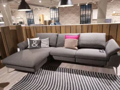 Global Ecksofas|Ecksofa Gotera Stoff Twice Dark Grey Grau Füße Chrom Glänzend Mit Teilmotorischer Schlaffunktion