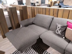 Global Ecksofas|Ecksofa Gotera Stoff Twice Dark Grey Grau Füße Chrom Glänzend Mit Teilmotorischer Schlaffunktion