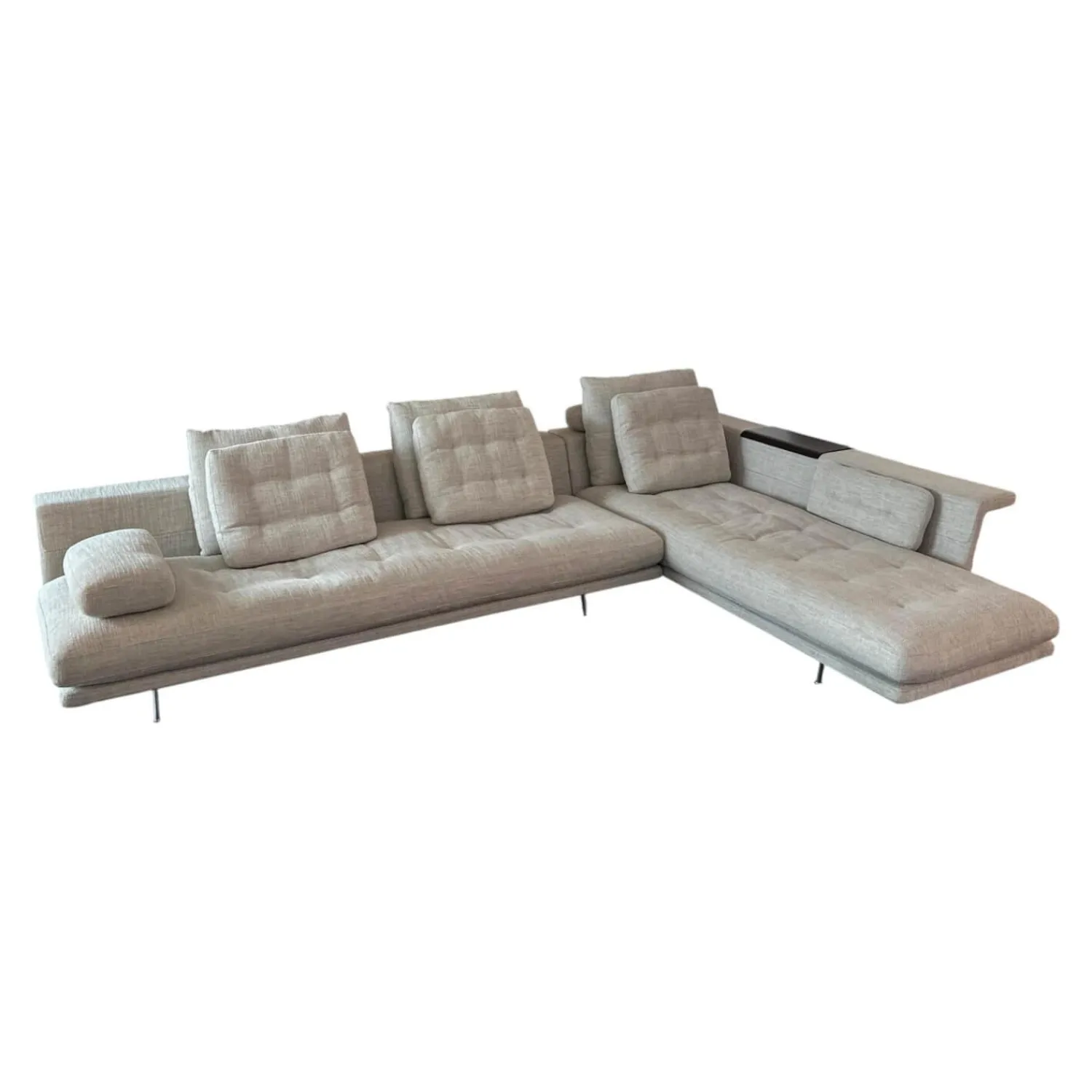 Vitra Ecksofas|Ecksofa Grand 3 Stoff 240 Corsaro Stone Melange Beige Füße Aluminium Poliert Inklusive Längliches Tablett Tray