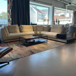 Walter Knoll Ecksofas|Ecksofa Grand Suite Stoff Lino 7706 Pearl Grau Beige Ablage Leder Saddle Coffee Braun