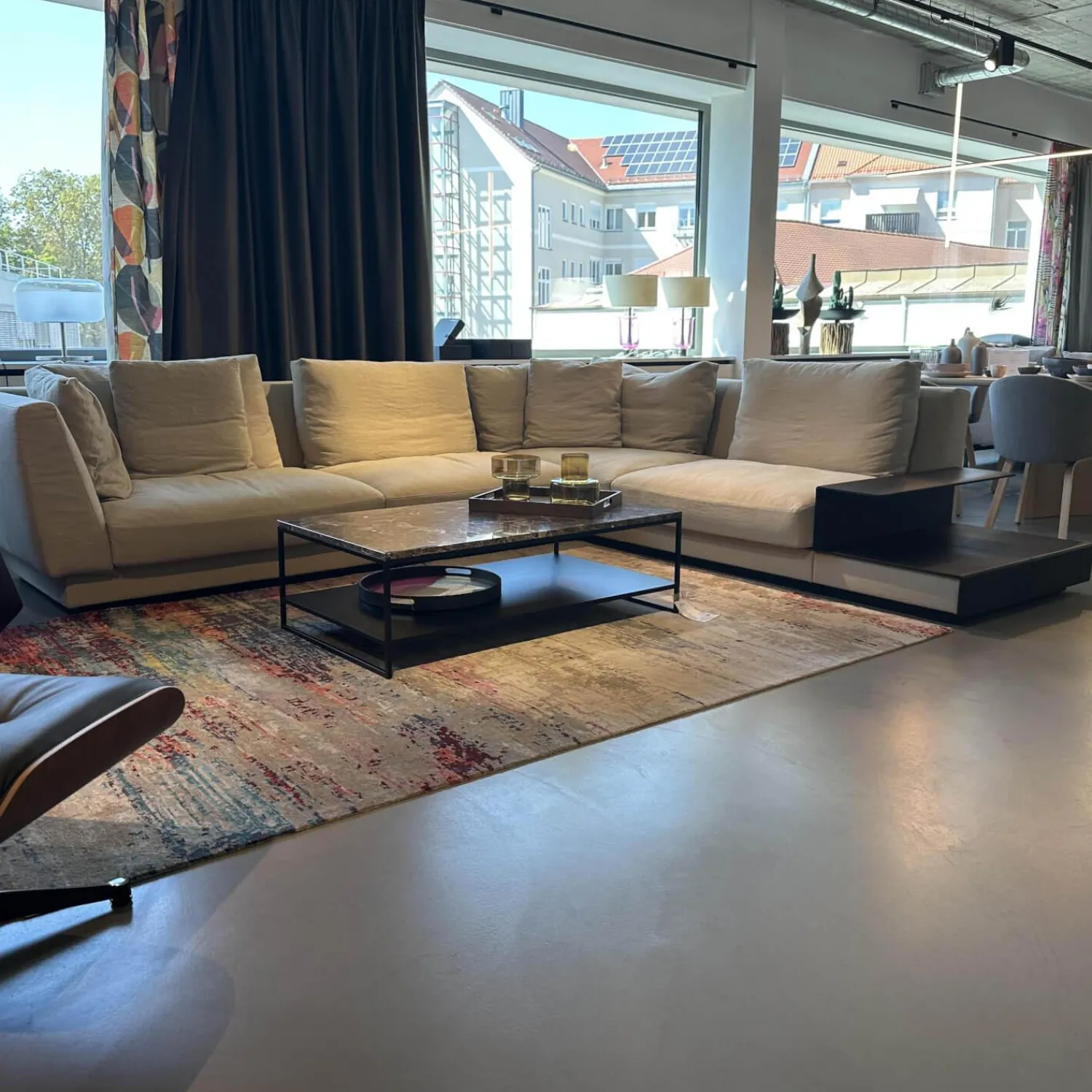 Walter Knoll Ecksofas|Ecksofa Grand Suite Stoff Lino 7706 Pearl Grau Beige Ablage Leder Saddle Coffee Braun