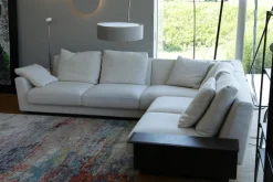 Walter Knoll Wohnlandschaften|Ecksofa Grand Suite Stoff Tonga 7615 Off White Weiß Abschlusselement Leder Saddle Coffee