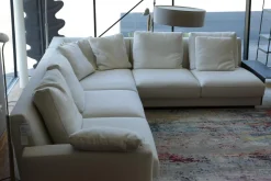 Walter Knoll Wohnlandschaften|Ecksofa Grand Suite Stoff Tonga 7615 Off White Weiß Abschlusselement Leder Saddle Coffee