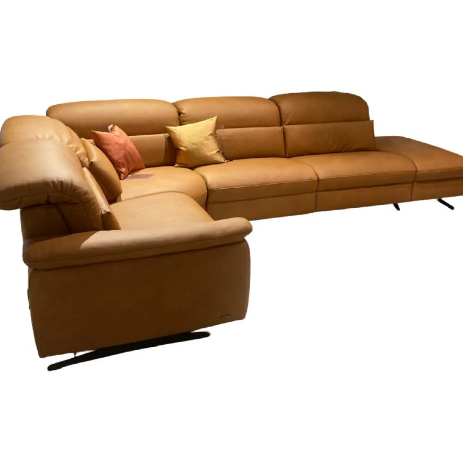 himolla Ecksofas|Ecksofa Haar Leder Soft-N Bright Orange Gelb Gestell Kufen Metall Anthrazit