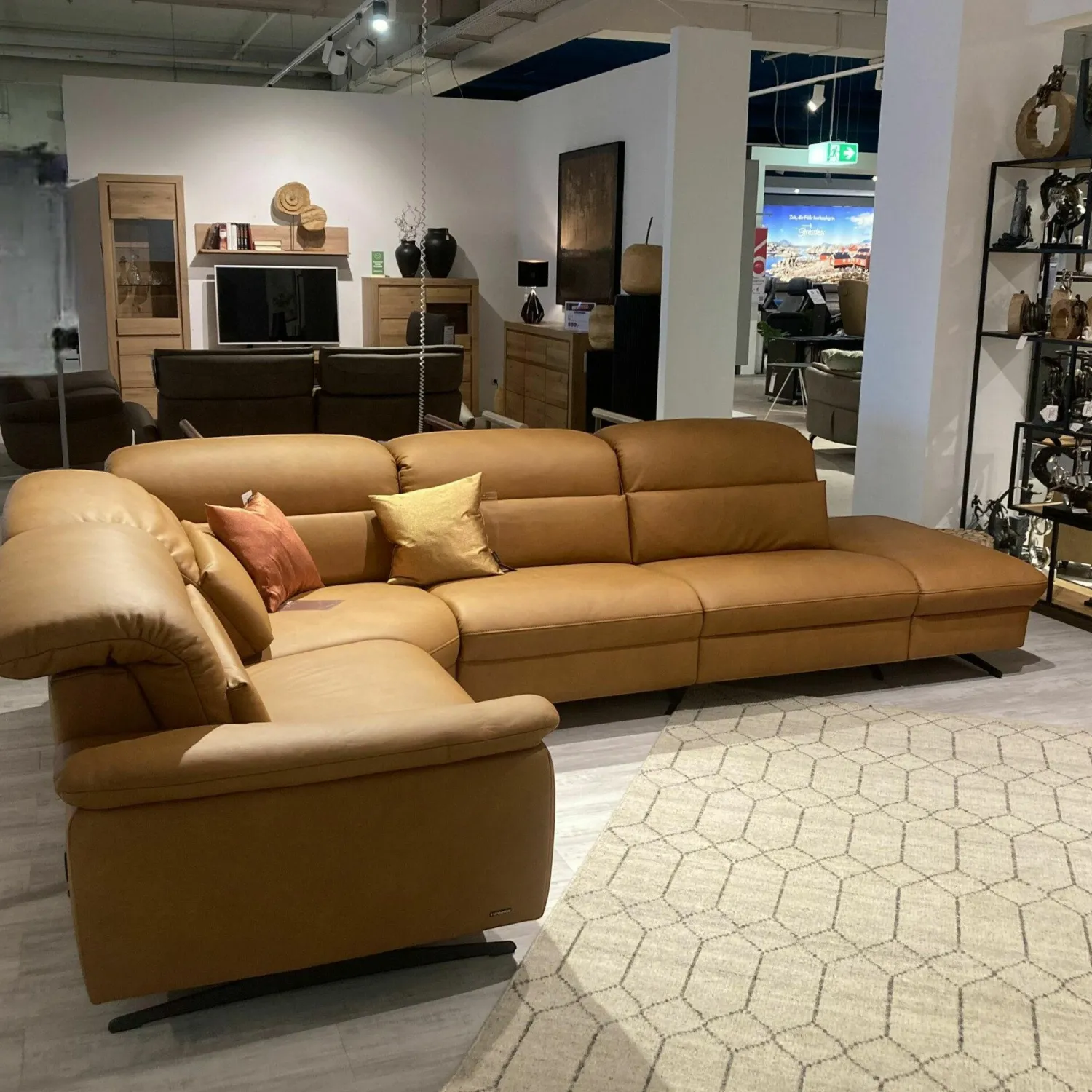 himolla Ecksofas|Ecksofa Haar Leder Soft-N Bright Orange Gelb Gestell Kufen Metall Anthrazit