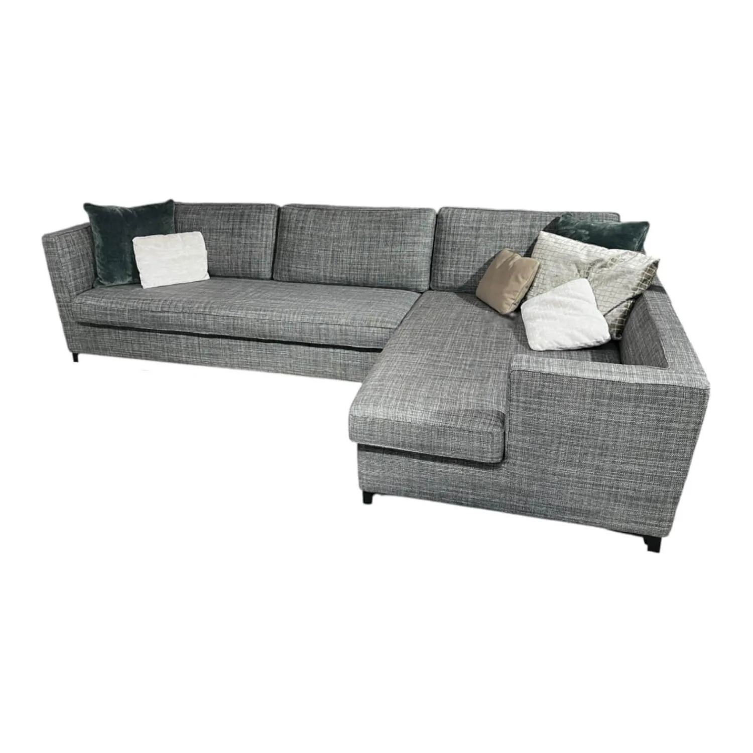 Christine Kröncke Ecksofas|Ecksofa Hailey Stoff Chameleon Salvia 4145 085 Grau Fuß Matt Schwarz Pulverbeschichtet