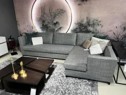 Christine Kröncke Ecksofas|Ecksofa Hailey Stoff Chameleon Salvia 4145 085 Grau Fuß Matt Schwarz Pulverbeschichtet