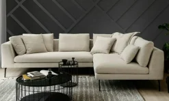 Raum.Freunde Ecksofas|Ecksofa Helmi Stoff Cord Nature Sand Metallfuß Schwarz Matt