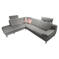 Hukla Ecksofas|Ecksofa Horas Stoff Soul Silver Grau Fuß Metall Schwarz Mit Klappbarer Armlehne Und Relaxfunktion Rechts