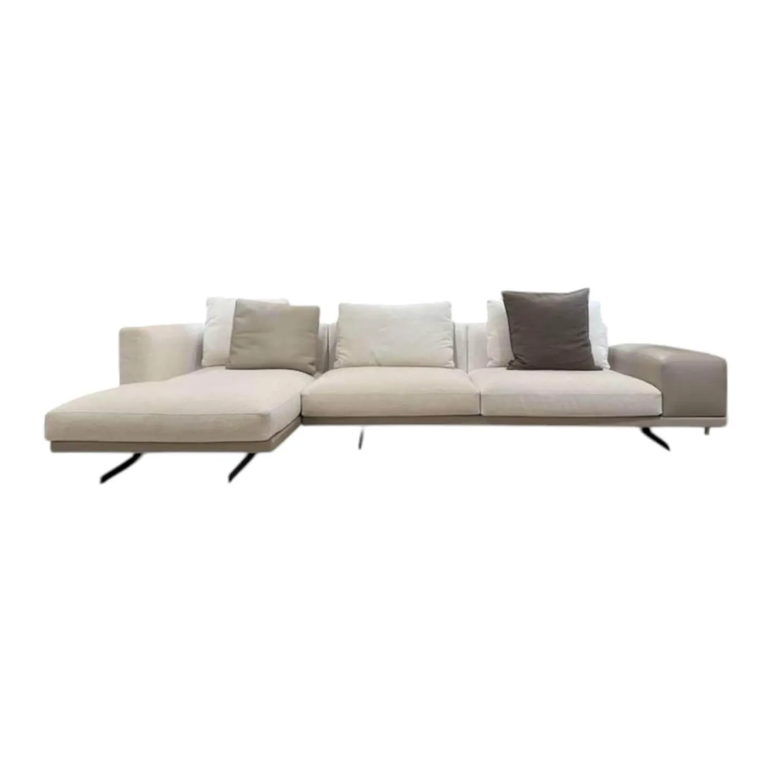 Frigerio Ecksofas|Ecksofa Horizon Stoff Nebraska 18 Beige Leder Sienna 5005 Beige Füße Metall Inklusive Kissen