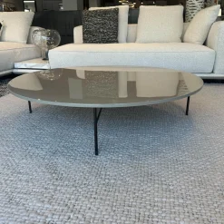 Minotti Ecksofas|Ecksofa Horizonte Stoff Brise 01 Naturale mit Zwischentisch in Calacatta Marmor
