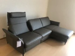 Hukla Ecksofas|Ecksofa HU RL20001 Leder Vivre Greystone Grau Füße Aluminium Schwarz Lackiert Mit Verstellbaren Rückenpolster