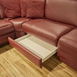 Hukla Ecksofas|Ecksofa IL 4052 Leder Credo Barolo Rot mit motorischen Funktionen