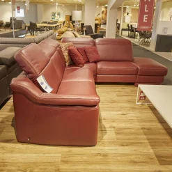 Hukla Ecksofas|Ecksofa IL 4052 Leder Credo Barolo Rot mit motorischen Funktionen