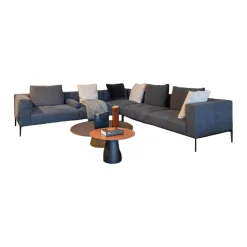 Walter Knoll Ecksofas|Ecksofa Jaan Living Stoff Lino Coal Grau Anthrazit Untergestell Matt Pulverbeschichtet Bronze Inklusive Kissen Ohne Plaid Ohne Beistelltische Ohne Dekoration Ohne Decken