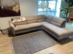 Natura Ecksofas|Ecksofa Jacksonville Stoff Yelda Taupe Beige Füße Massivholz Geölt