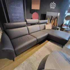 Comfort Republic Ecksofas|Ecksofa Justus Leder Anthrazit PG L50 Metallfüße Schwarz Mit Motorischer Relaxfunktion Ohne Dekokissen