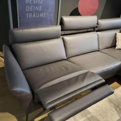 Comfort Republic Ecksofas|Ecksofa Justus Leder Anthrazit PG L50 Metallfüße Schwarz Mit Motorischer Relaxfunktion Ohne Dekokissen