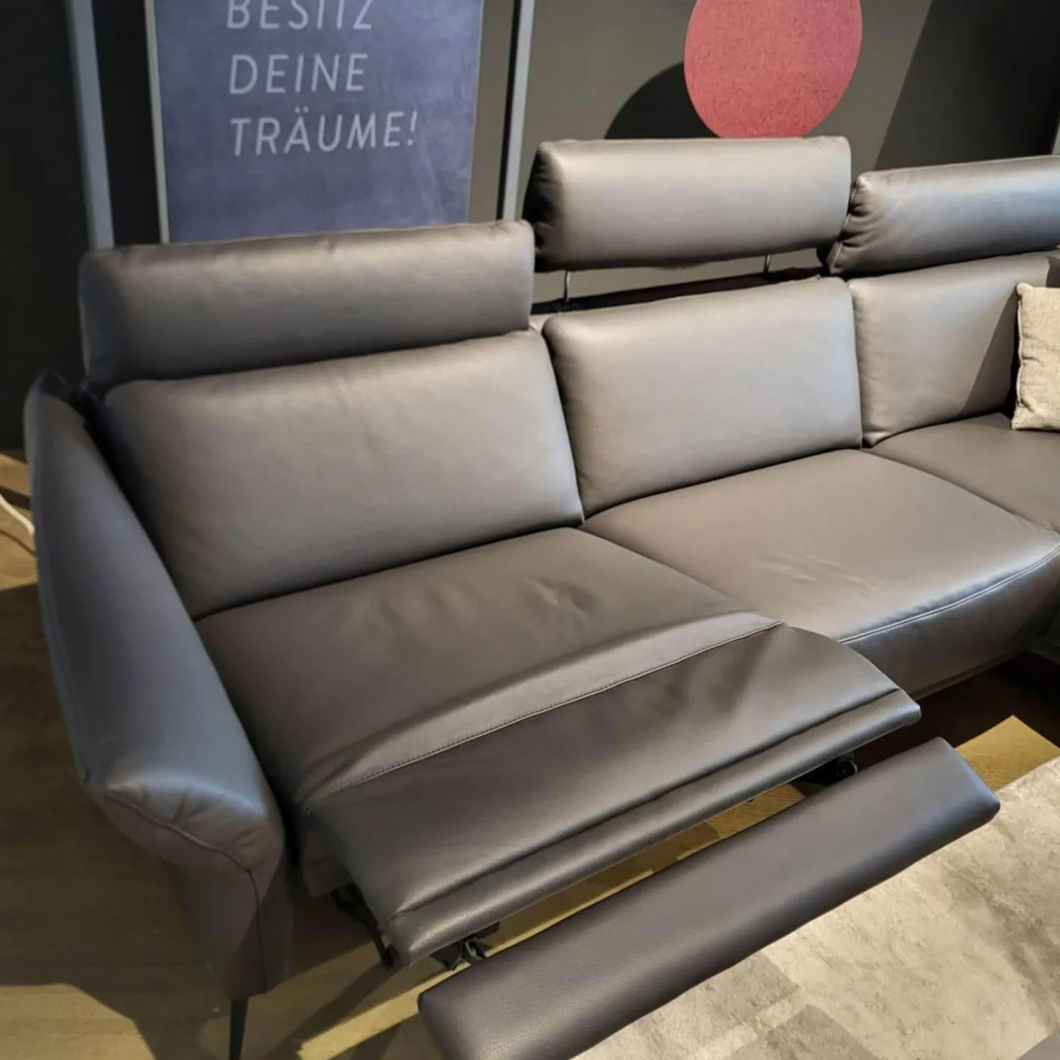 Comfort Republic Ecksofas|Ecksofa Justus Leder Anthrazit PG L50 Metallfüße Schwarz Mit Motorischer Relaxfunktion Ohne Dekokissen