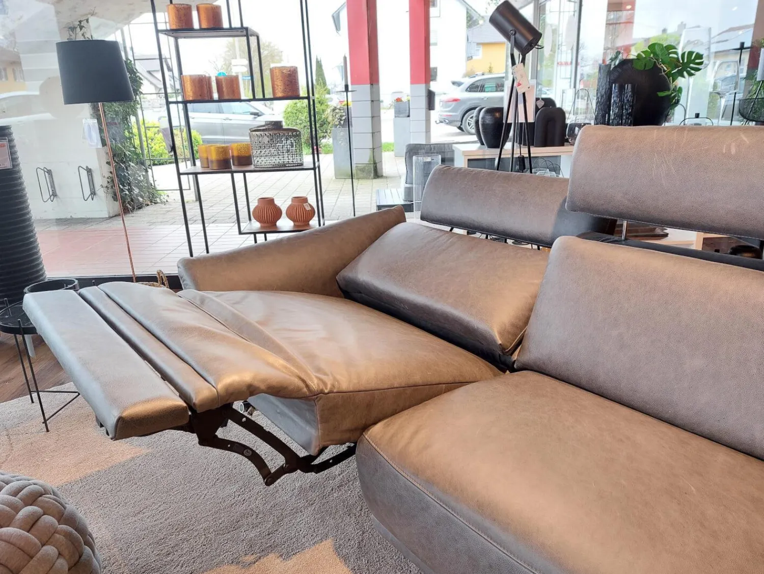 Comfort Republic Ecksofas|Ecksofa Justus Leder Retro Grey Grau Metallfuß Schwarz