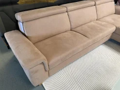 Polsteria Ecksofas|Ecksofa Krüger Stoff Mikrofaser Holiday Braun Holzfuß Eiche mit Armteilverstellung und Kopfteilverstellung