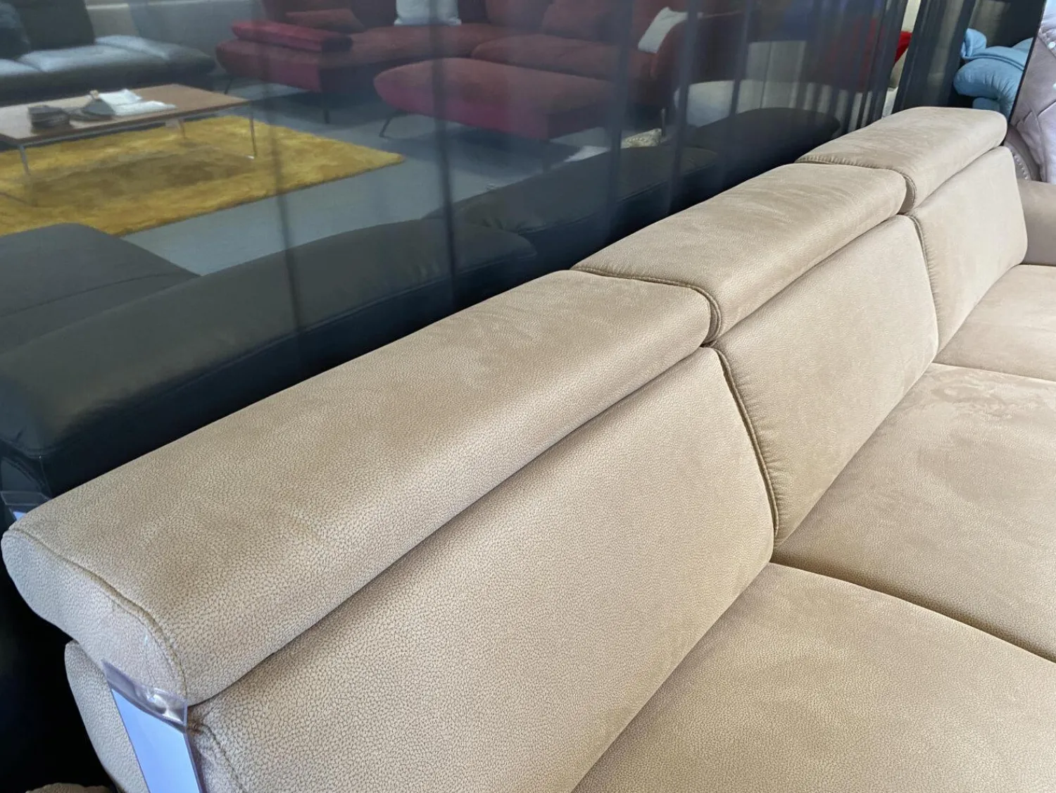 Polsteria Ecksofas|Ecksofa Krüger Stoff Mikrofaser Holiday Braun Holzfuß Eiche mit Armteilverstellung und Kopfteilverstellung