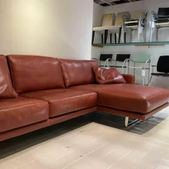 Violetta Ecksofas|Ecksofa Leder Rot 1/96 Füße Chrom mit 2 Armlehnkissen