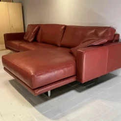 Violetta Ecksofas|Ecksofa Leder Rot 1/96 Füße Chrom mit 2 Armlehnkissen