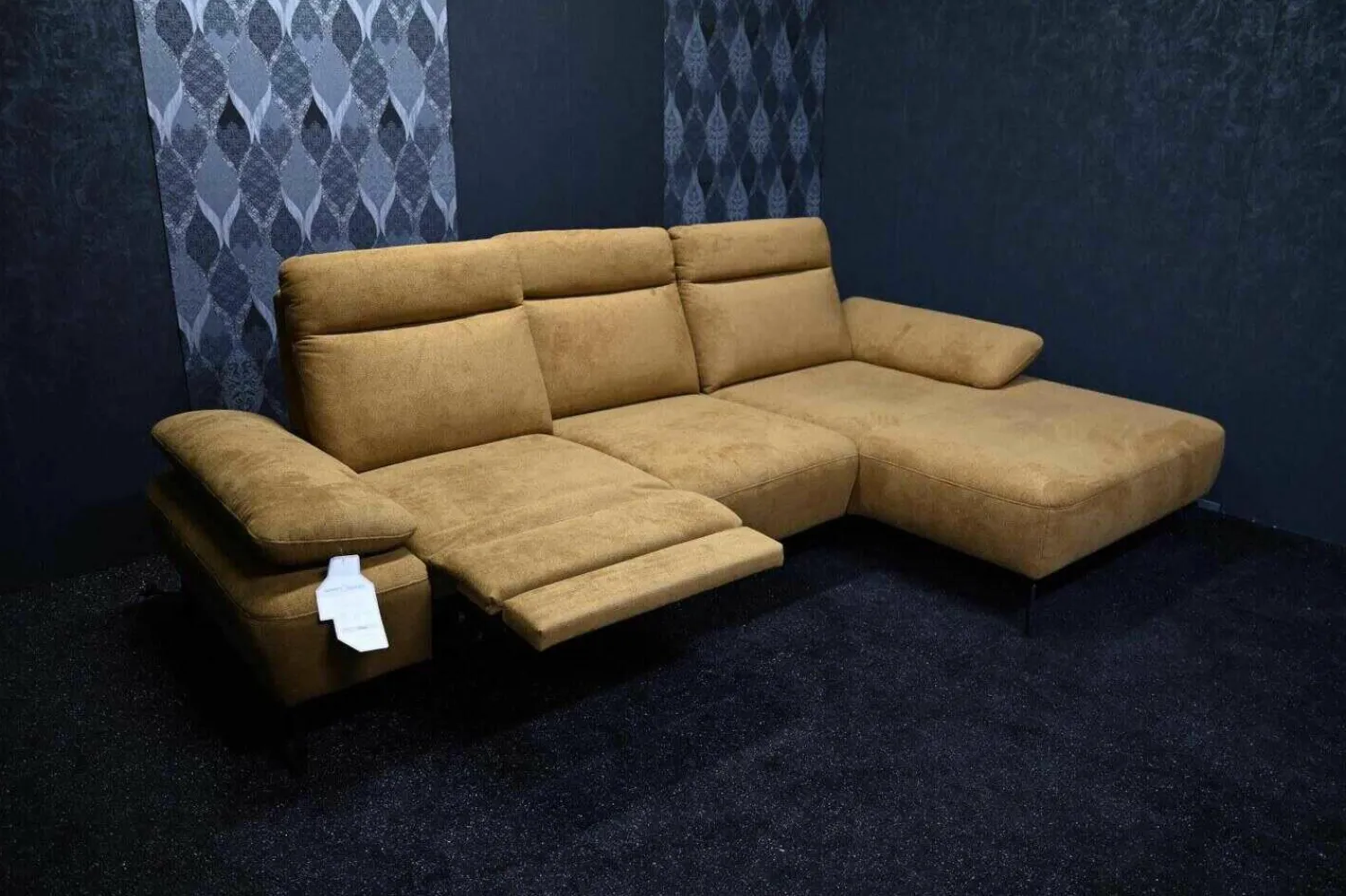 DFM Ecksofas|Ecksofa Lennox Stoff Regain 23 Ocre Braun mit Elektrischer Relaxfunktion und Sitztiefenverstellung