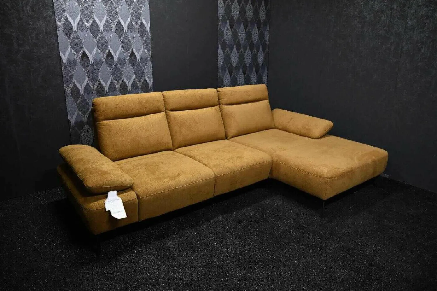 DFM Ecksofas|Ecksofa Lennox Stoff Regain 23 Ocre Braun mit Elektrischer Relaxfunktion und Sitztiefenverstellung