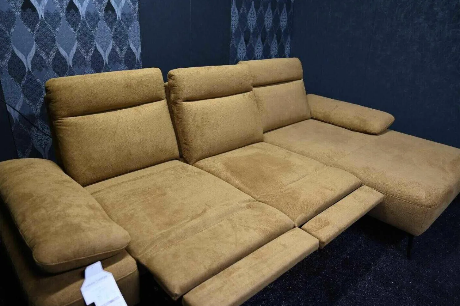 DFM Ecksofas|Ecksofa Lennox Stoff Regain 23 Ocre Braun mit Elektrischer Relaxfunktion und Sitztiefenverstellung