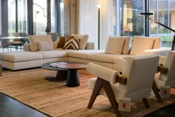 Walter Knoll Ecksofas|Ecksofa Living Landscape 755 Bezug Curly Ivory 02CU Beige Creme Sockel Massivholz Buche Schwarz Lackiert Ohne Sessel Couchtische Dekoration Sowie Lampen