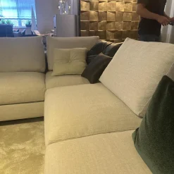 Walter Knoll Wohnlandschaften|Ecksofa Living Landscape Stoff Garbo 7737 Pearl 25 Beige Sockel Buche Schwarz Lackiert