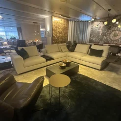 Walter Knoll Wohnlandschaften|Ecksofa Living Landscape Stoff Garbo 7737 Pearl 25 Beige Sockel Buche Schwarz Lackiert