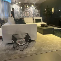 Walter Knoll Wohnlandschaften|Ecksofa Living Landscape Stoff Garbo 7737 Pearl 25 Beige Sockel Buche Schwarz Lackiert