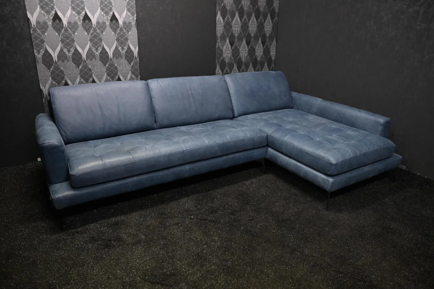 Rossini Ecksofas|Ecksofa Living Leder Maya 7314 Sky Blau Fuß Tivoli Titan