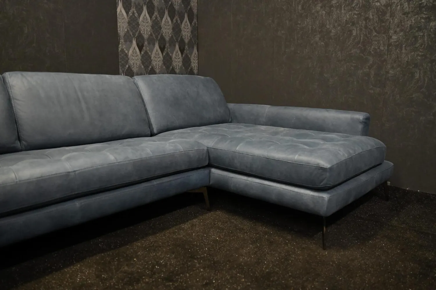 Rossini Ecksofas|Ecksofa Living Leder Maya 7314 Sky Blau Fuß Tivoli Titan