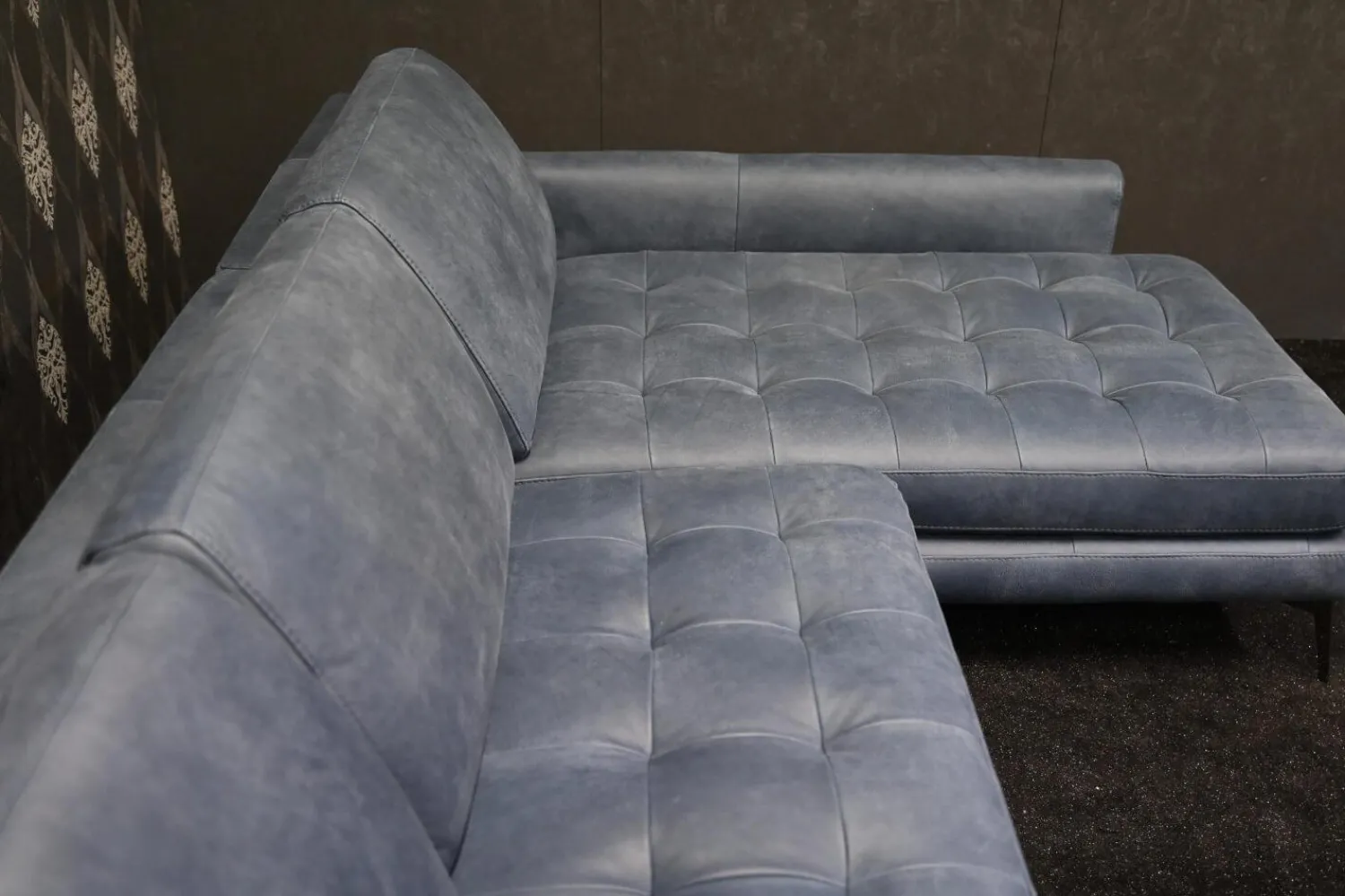 Rossini Ecksofas|Ecksofa Living Leder Maya 7314 Sky Blau Fuß Tivoli Titan