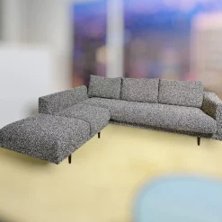 Bielefelder Werkstätten Ecksofas|Ecksofa Long Island Stoff Cooper BW1779 151 Grau Blau Füße Holz Dunkelbraun