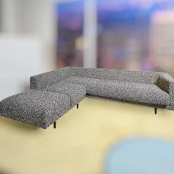 Bielefelder Werkstätten Ecksofas|Ecksofa Long Island Stoff Cooper BW1779 151 Grau Blau Füße Holz Dunkelbraun