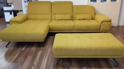 Zehdenick Ecksofas|Ecksofa LS 404420 Stoff Calido Curry Gelb Füße Metall Schwarz mit Hocker